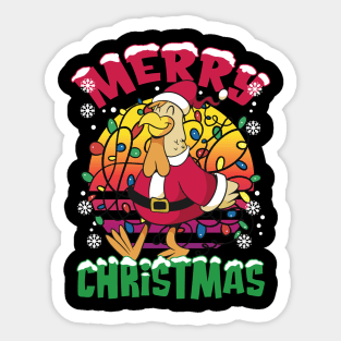 Merry Christmas Chicken with Christmas lights and Santa Hat Sticker